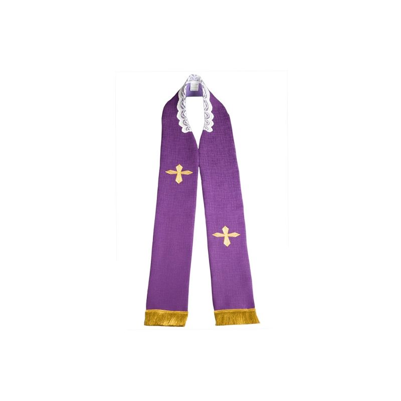 Stuła kapłańska haftowana - fioletowa (3) - EUCHARYSTYCZNE - Stuła kapłańska haftowana - fioletowa (3)