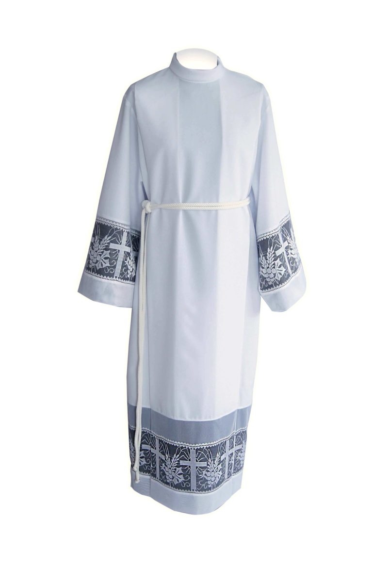 Alba kapłańska z podpinką, zakładki - KOMŻE I ALBY  KAPŁAŃSKIE - zdjęcie 2 - Alba kapłańska z podpinką, zakładki