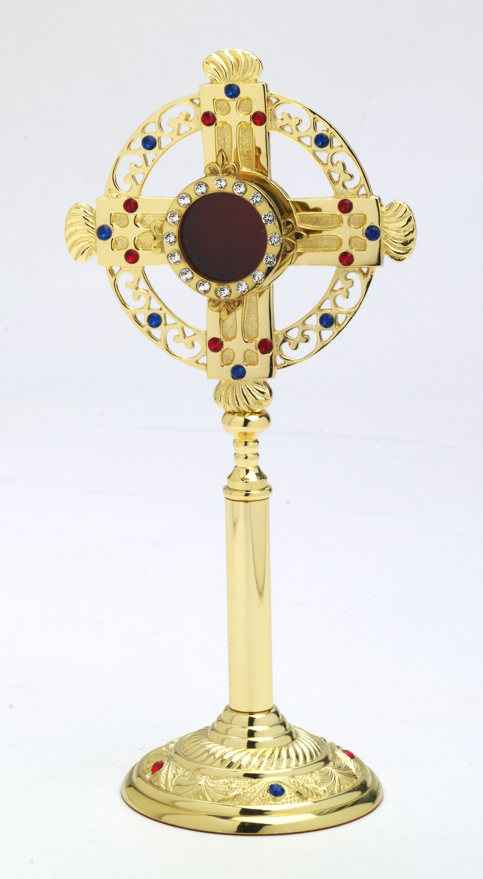 Relikwiarz z kamieniami szlachetnymi, pozłacany - 26 cm - RELIKWIARZE - Nowość