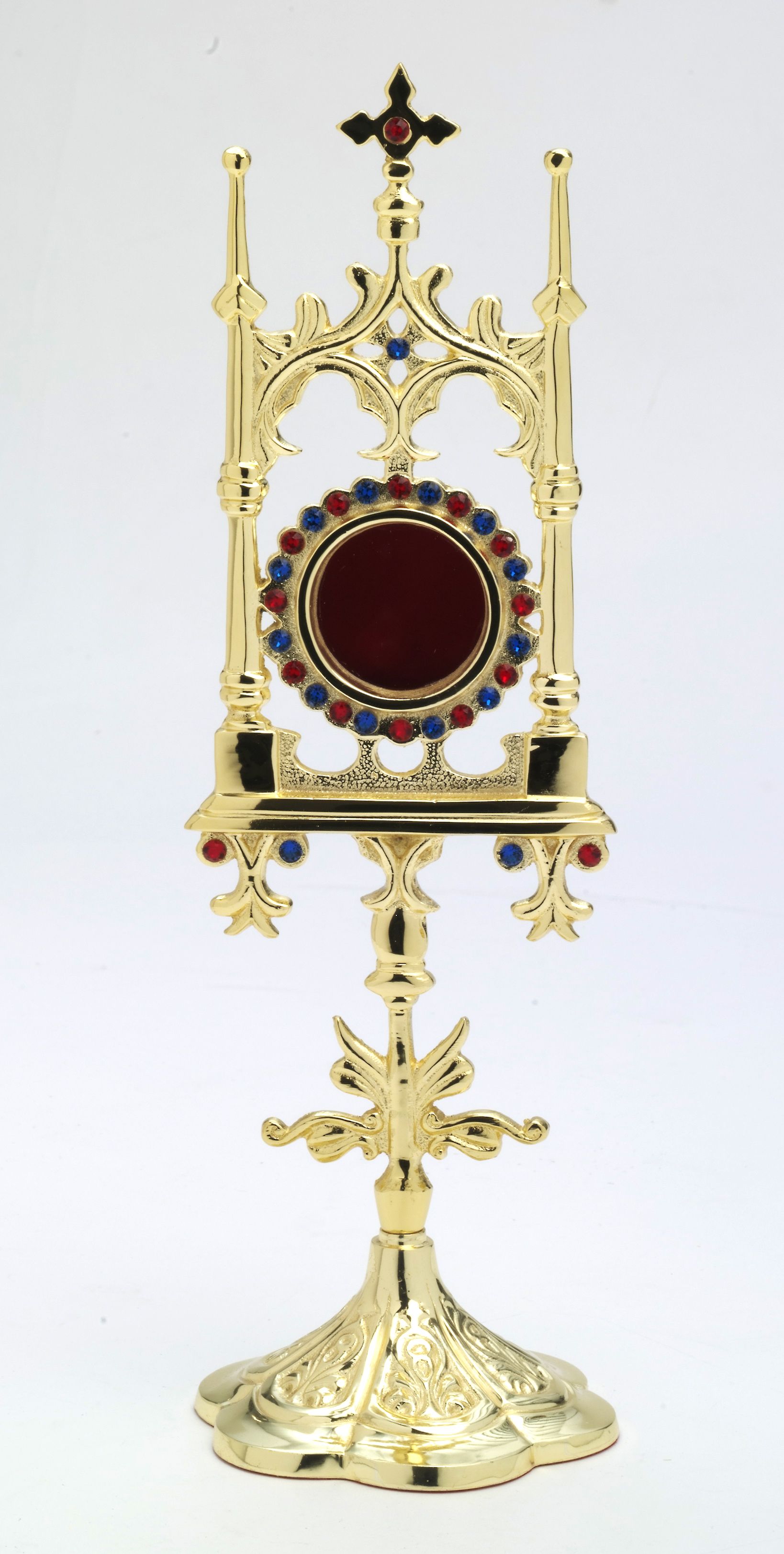 Relikwiarz z kamieniami szlachetnymi, pozłacany - 31 cm - RELIKWIARZE - Nowość