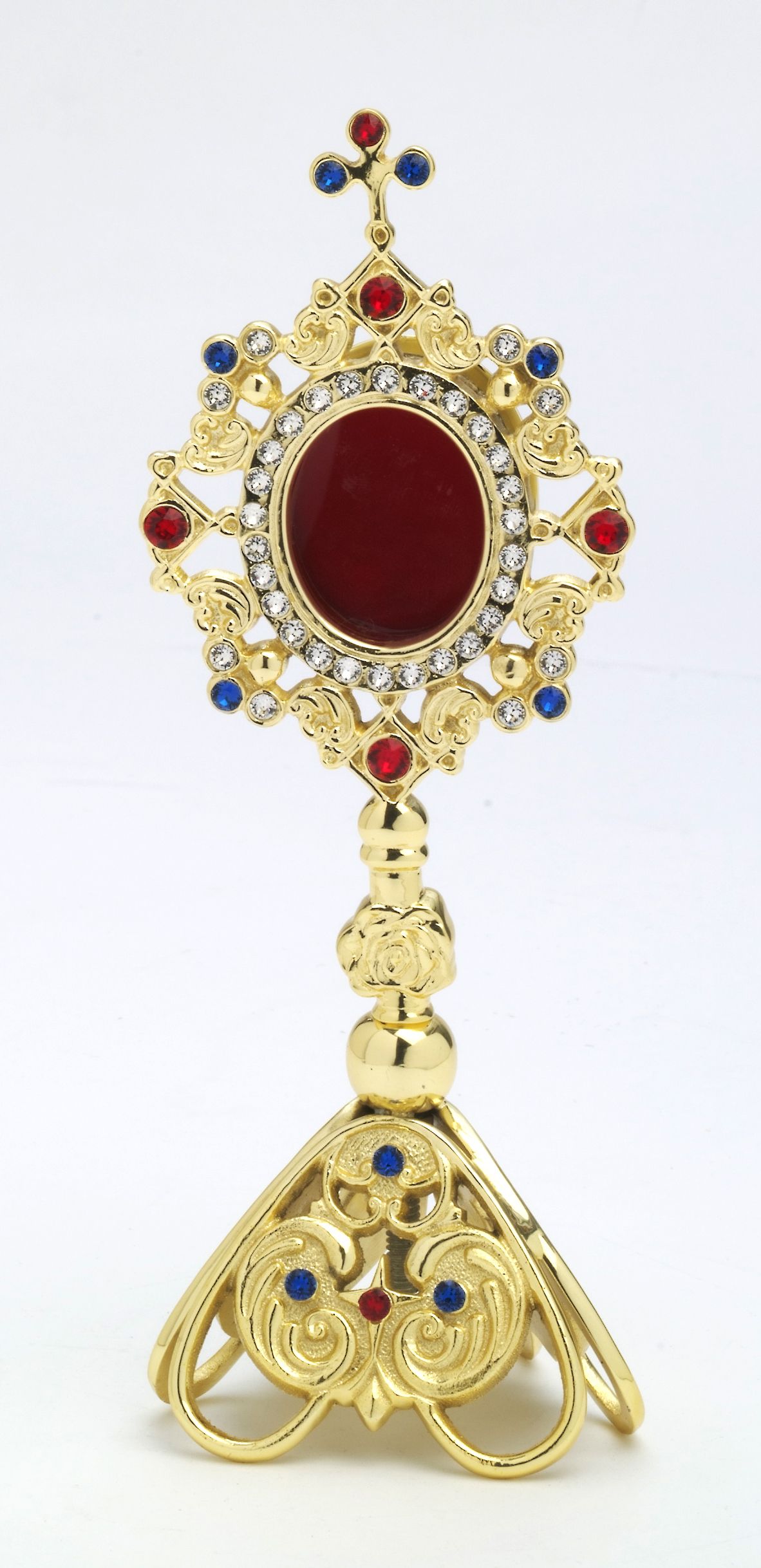 Relikwiarz z kamieniami szlachetnymi, pozłacany - 23 cm - RELIKWIARZE - Nowość