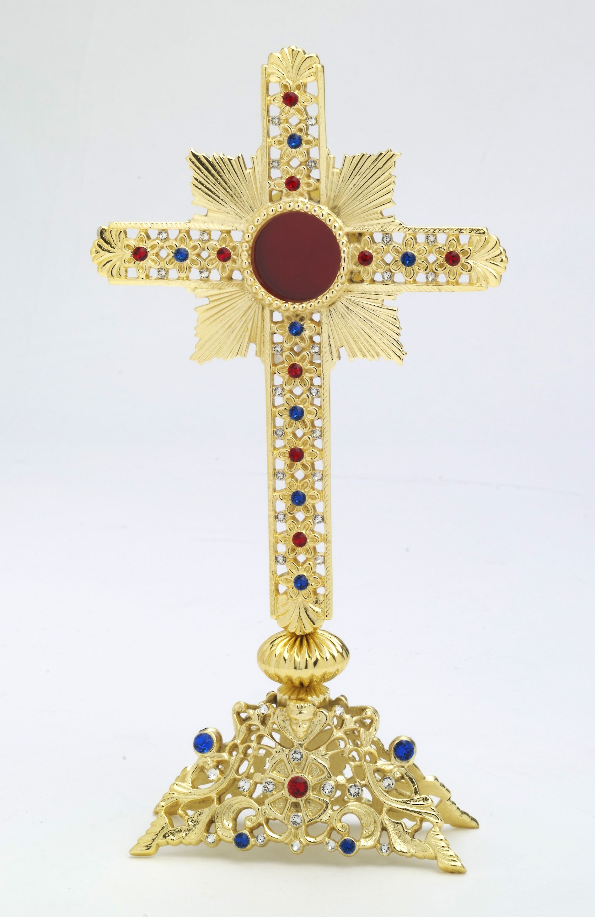 Relikwiarz z kamieniami szlachetnymi, pozłacany - 28 cm - RELIKWIARZE - Nowość