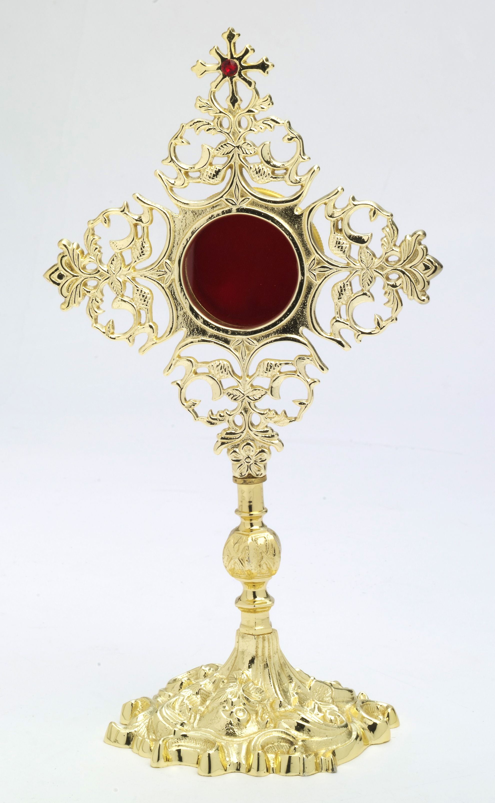 Relikwiarz z kamieniami szlachetnymi, pozłacany - 32 cm - RELIKWIARZE - Nowość