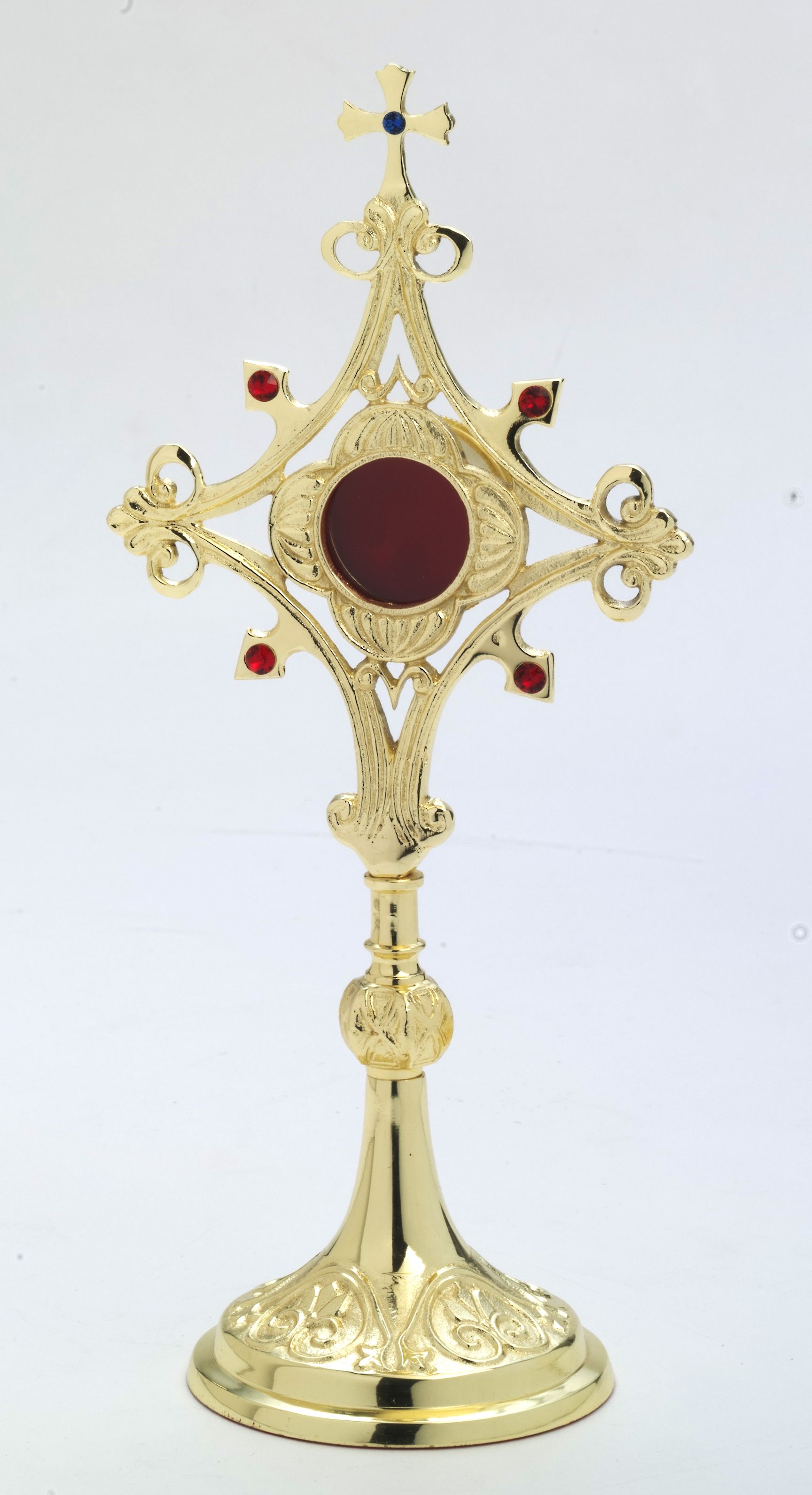 Relikwiarz z kamieniami szlachetnymi, pozłacany - 30 cm - RELIKWIARZE - Nowość