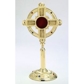 Relikwiarz z kamieniami szlachetnymi, pozłacany - 32 cm - RELIKWIARZE