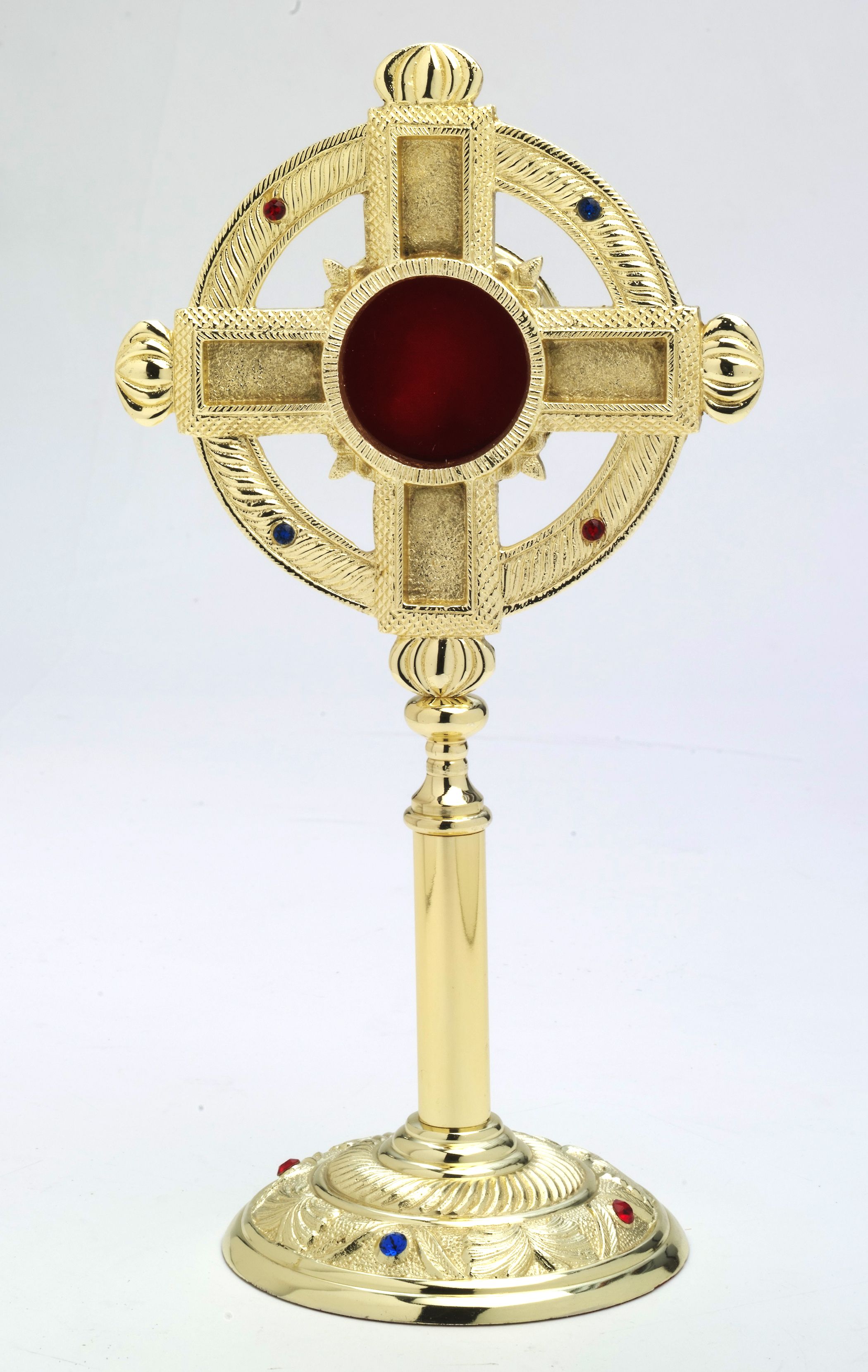 Relikwiarz z kamieniami szlachetnymi, pozłacany - 32 cm - RELIKWIARZE - Nowość