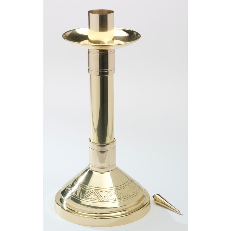 Świecznik ołtarzowy z mosiądzu, zdobiony, polerowany - 33 cm - ŚWIECZNIKI / LICHTARZE - Świecznik ołtarzowy z mosiądzu, zdobiony, polerowany - 33 cm