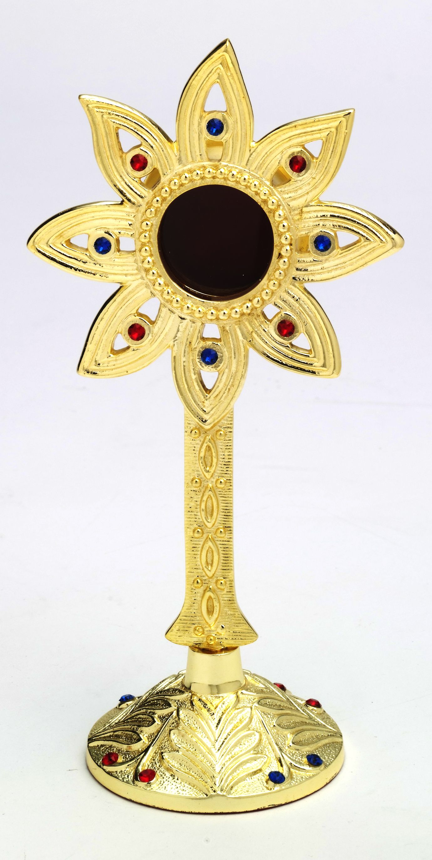 Relikwiarz z kamieniami szlachetnymi, pozłacany - 23 cm - RELIKWIARZE - Nowość