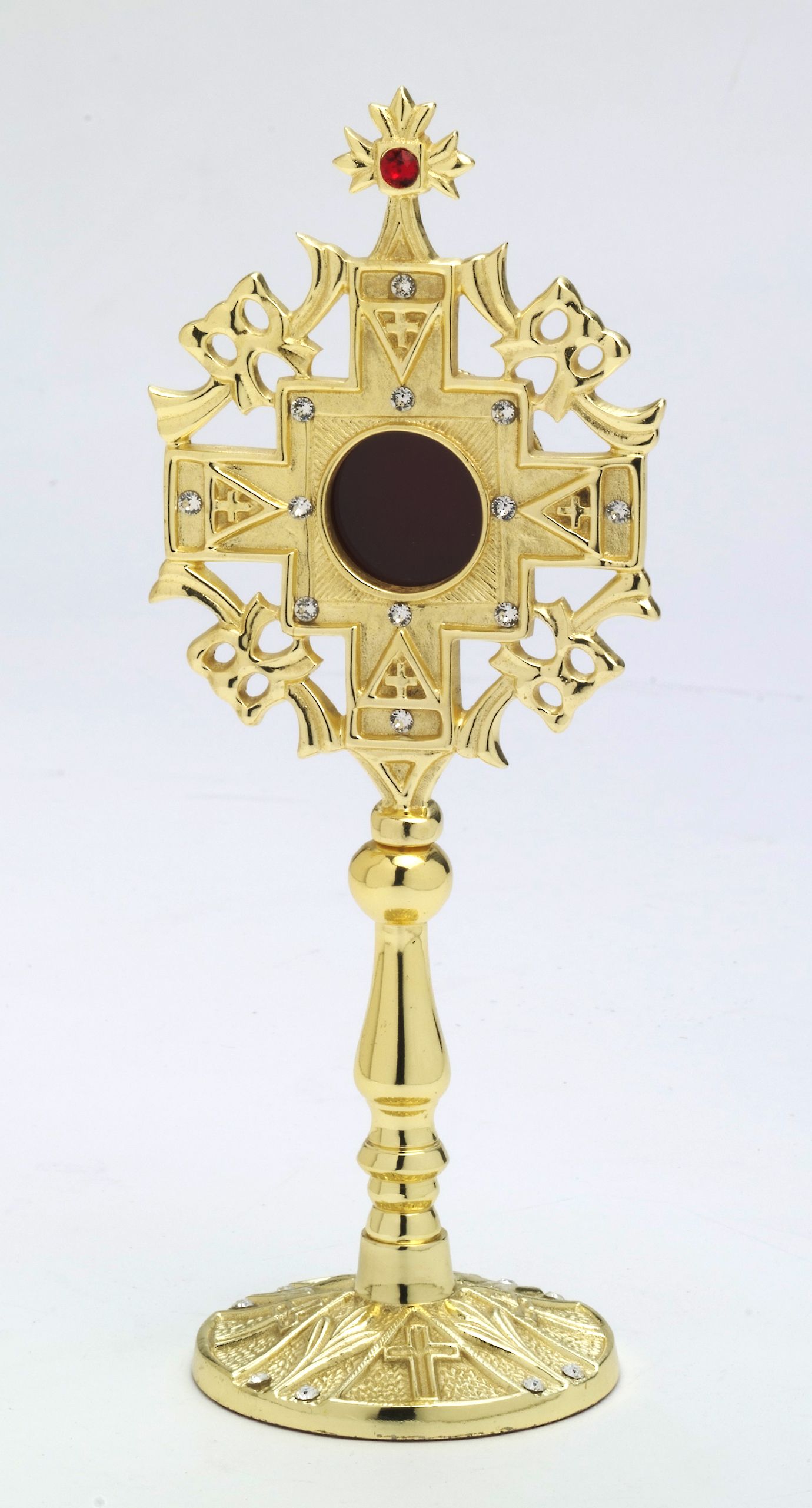 Relikwiarz z kamieniami szlachetnymi, pozłacany - 24 cm - RELIKWIARZE - Nowość