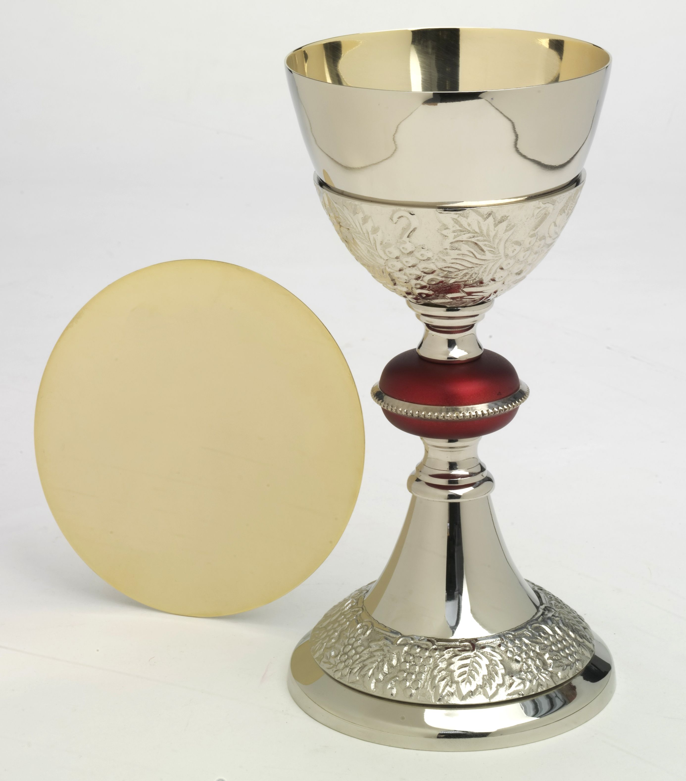 Kielich z czerwonym pierścieniem + patena - 24 cm - KIELICHY MSZALNE - Nowość