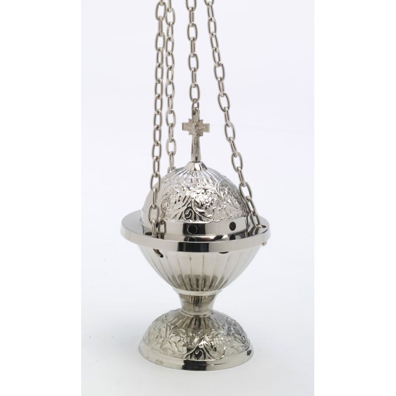 Trybularz mosiężny niklowany wys. 18 cm - TRYBULARZE, ŁÓDKI - Trybularz mosiężny niklowany wys. 18 cm