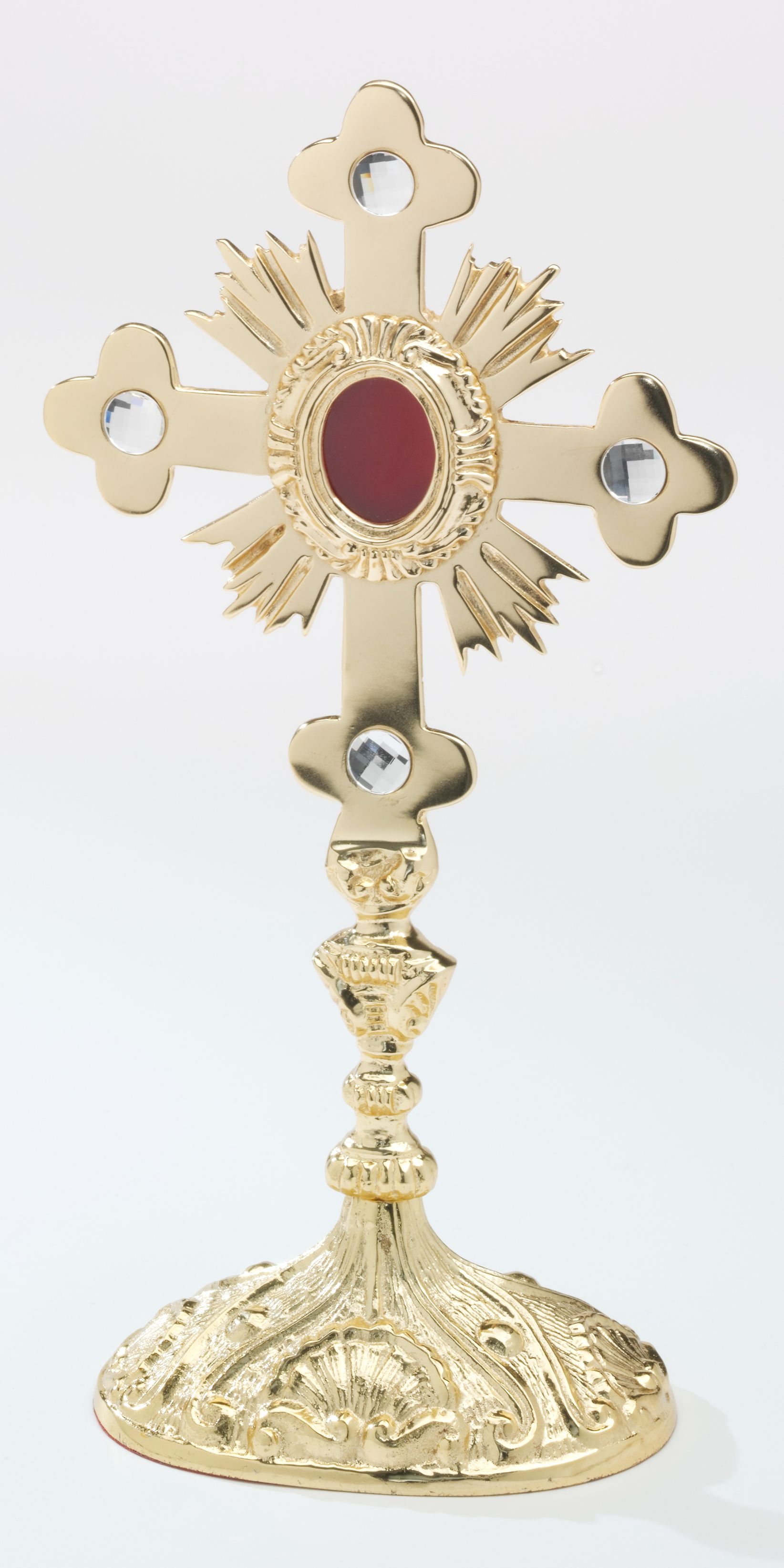 Relikwiarz - 28 cm, z kamieniami szlachetnymi, pozłacany - RELIKWIARZE - Nowość