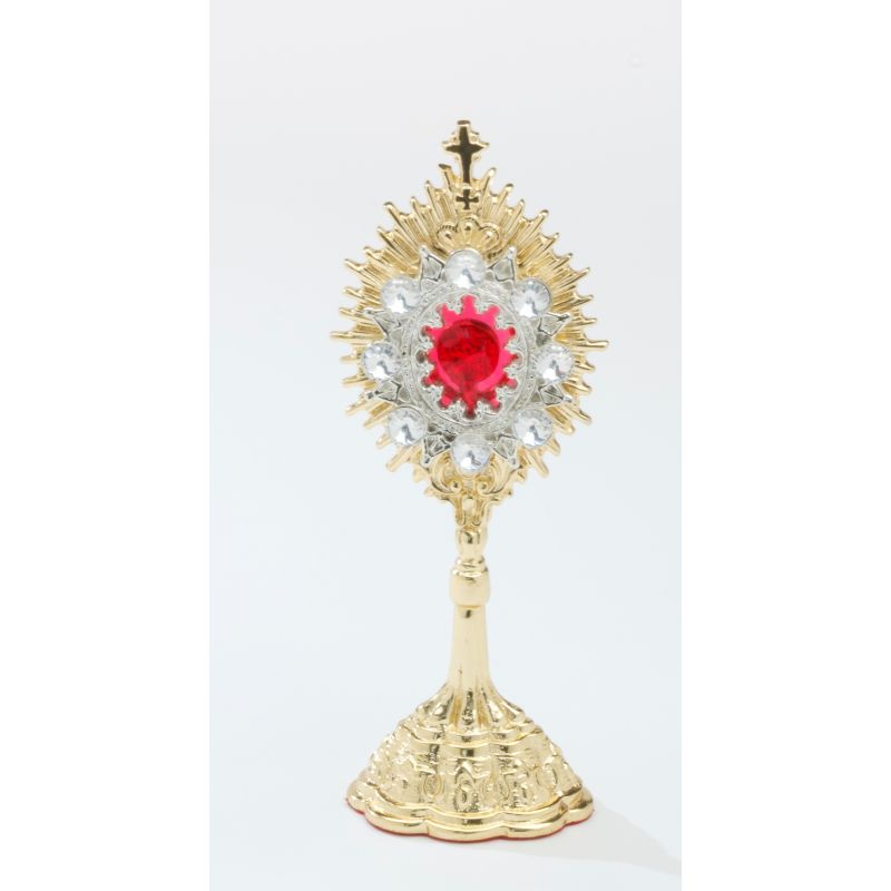 Relikwiarz  - 14,5 cm, z kamieniami szlachetnymi, pozłacany - RELIKWIARZE - Relikwiarz z kamieniami szlachetnymi, pozłacany - 14,5 cm