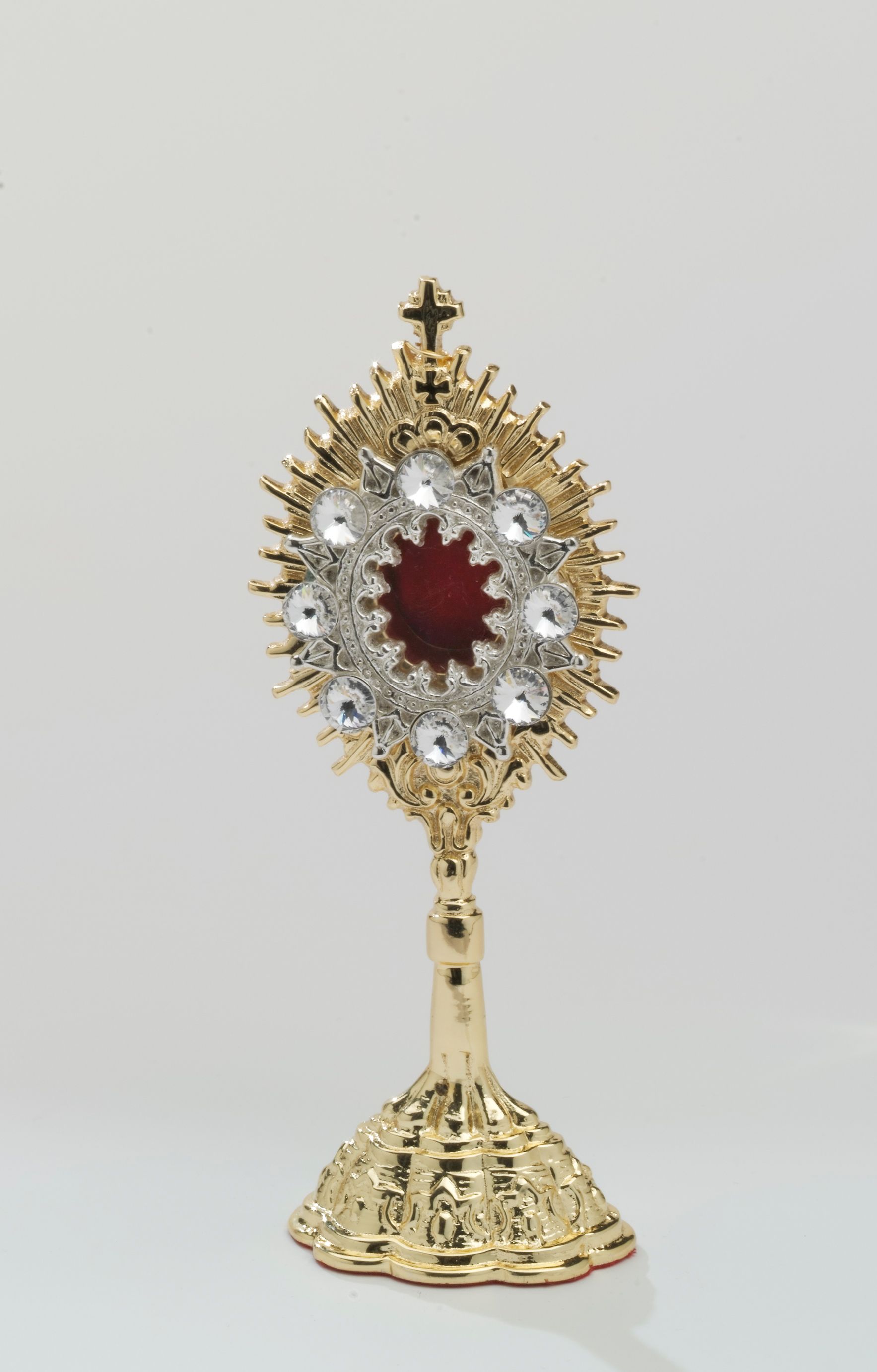 Relikwiarz  - 14,5 cm, z kamieniami szlachetnymi, pozłacany - RELIKWIARZE - zdjęcie 2 - Relikwiarz z kamieniami szlachetnymi, pozłacany - 14,5 cm