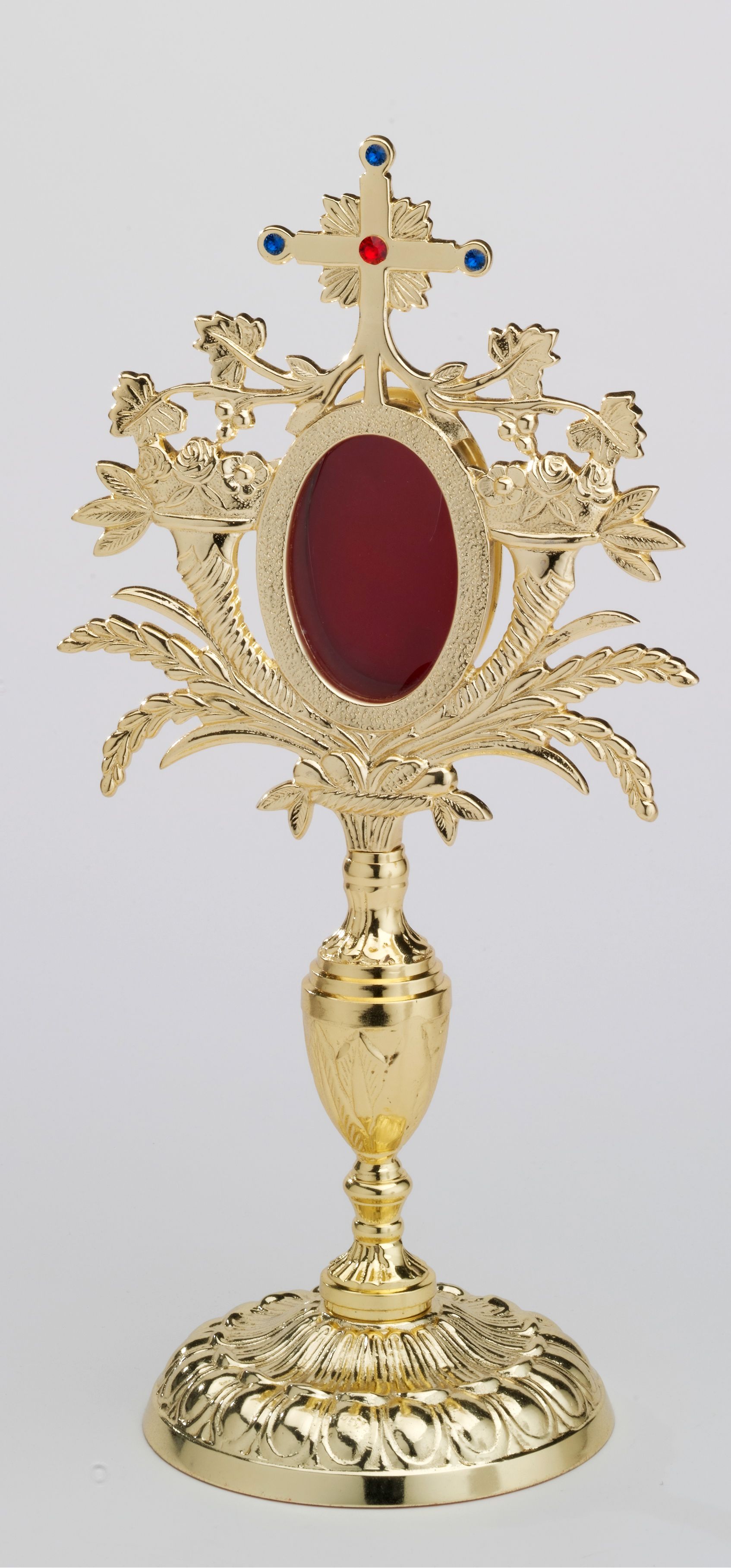 Relikwiarz-  - 33 cm, z kamieniami szlachetnymi, pozłacany - RELIKWIARZE - Nowość