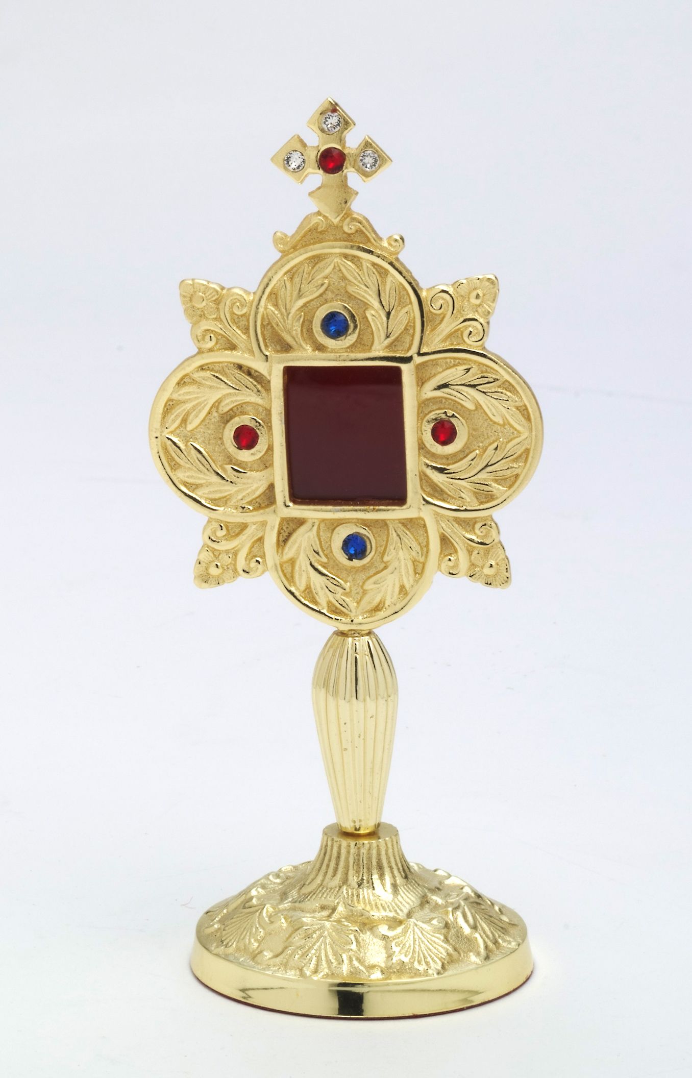 Relikwiarz z kamieniami szlachetnymi, pozłacany - 20 cm - RELIKWIARZE - Nowość