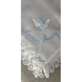 Szatka do chrztu - kwadrat, haft niebieski - Szatki haftowane do chrztu - zdjęcie 2 - Szatka do chrztu - kwadrat, haft niebieski
