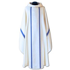 Ornat Maryjny tkanina lejąca ecru/niebieska (48A) - Ornaty haftowane