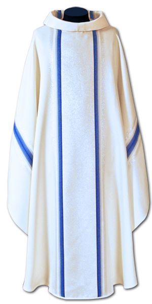 Ornat Maryjny tkanina lejąca ecru/niebieska (48A) - Ornaty haftowane - Nowość