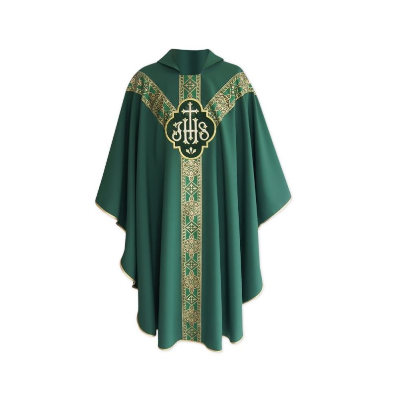 Ornat semi gotycki IHS - kolory liturgiczne (13) - Ornaty haftowane - Ornat semi gotycki IHS - kolory liturgiczne (13)