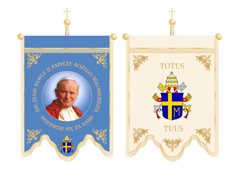 Chorągiew dwustronna Jan Paweł II - CHORĄGWIE, SZTANDARY - Nowość