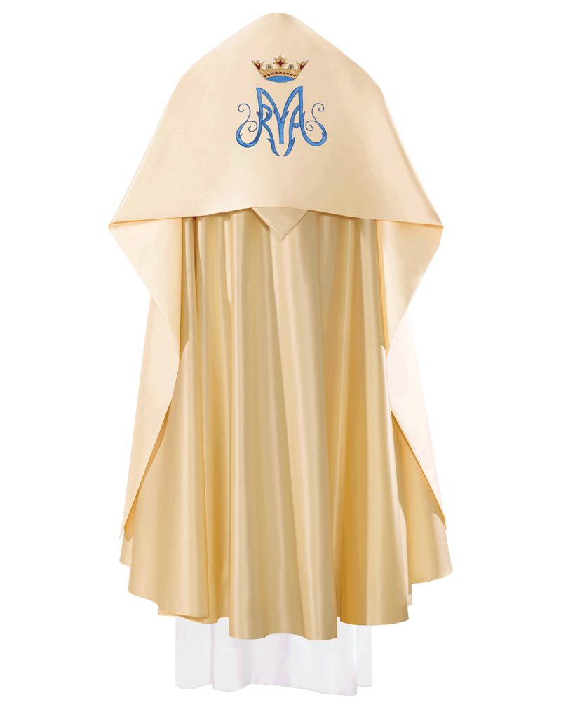 Welon liturgiczny Maryjny haftowany, ecru satyna (19) - WELONY - zdjęcie 2 - Welon liturgiczny Maryjny haftowany, ecru satyna (19)