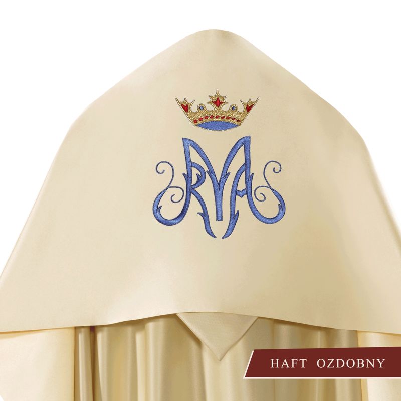 Welon liturgiczny Maryjny haftowany, ecru satyna (19) - WELONY - Nowość