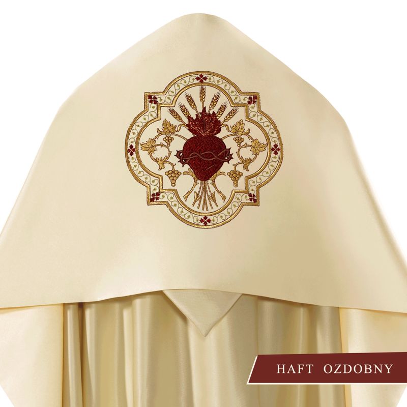 Welon liturgiczny Serce Pana Jezusa haftowany, ecru satyna (21) - WELONY - Nowość