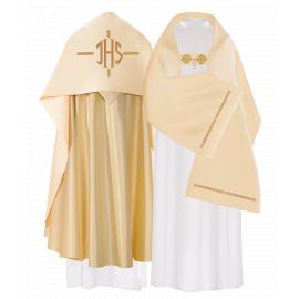 Welon liturgiczny haftowany IHS, ecru satyna (24) - WELONY - zdjęcie 2 - Welon liturgiczny haftowany IHS, ecru satyna (24)