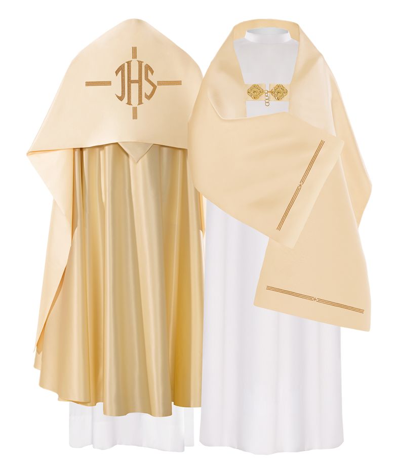 Welon liturgiczny haftowany IHS, ecru satyna (24) - WELONY - zdjęcie 2 - Welon liturgiczny haftowany IHS, ecru satyna (24)