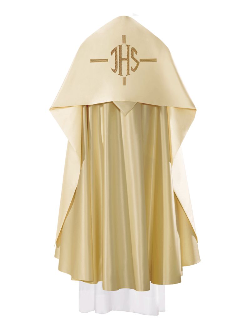 Welon liturgiczny haftowany IHS, ecru satyna (24) - WELONY - zdjęcie 4 - Welon liturgiczny haftowany IHS, ecru satyna (24)