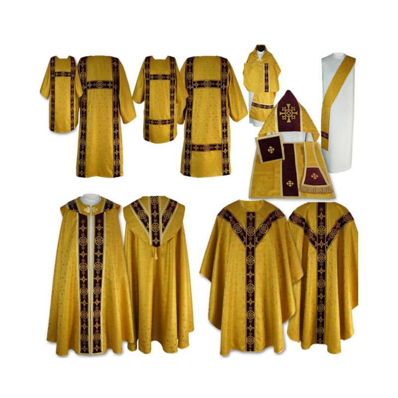 Komplet Szat Liturgicznych - aksamitne pasy - SZATY LITURGICZNE - Komplet Szat Liturgicznych - aksamitne pasy