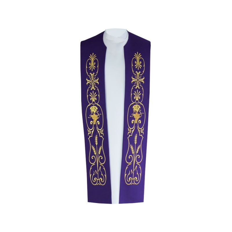 Stuła kapłańska bawełniana - złoty haft - kolory liturgiczne - EUCHARYSTYCZNE - Stuła kapłańska bawełniana - złoty haft