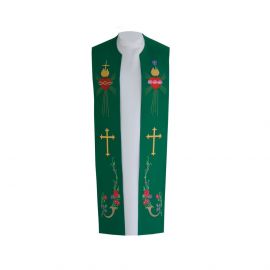 Stuła kapłańska haftowana - Serce, Krzyż (bawełna) - Z POSTACIAMI - zdjęcie 2 - Stuła kapłańska haftowana - Serce, Krzyż (bawełna)