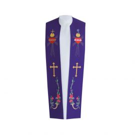 Stuła kapłańska haftowana - Serce, Krzyż (bawełna) - Z POSTACIAMI - zdjęcie 3 - Stuła kapłańska haftowana - Serce, Krzyż (bawełna)