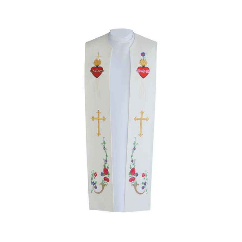 Stuła kapłańska haftowana - Serce, Krzyż (bawełna) - Z POSTACIAMI - Stuła kapłańska haftowana - Serce, Krzyż (bawełna)