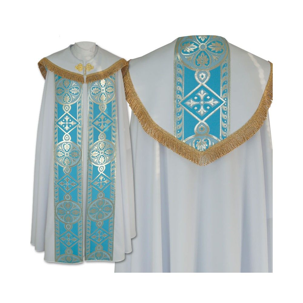 Kapa wzór Maryjny - niebieskie pasy (6) - KAPY LITURGICZNE - Nowość