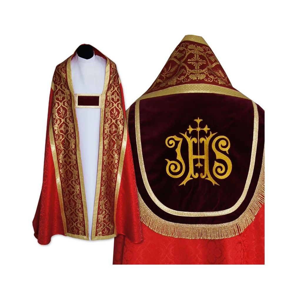 Kapa czerwona wzór rzymski- tkanina żakard (8) - KAPY LITURGICZNE - Nowość