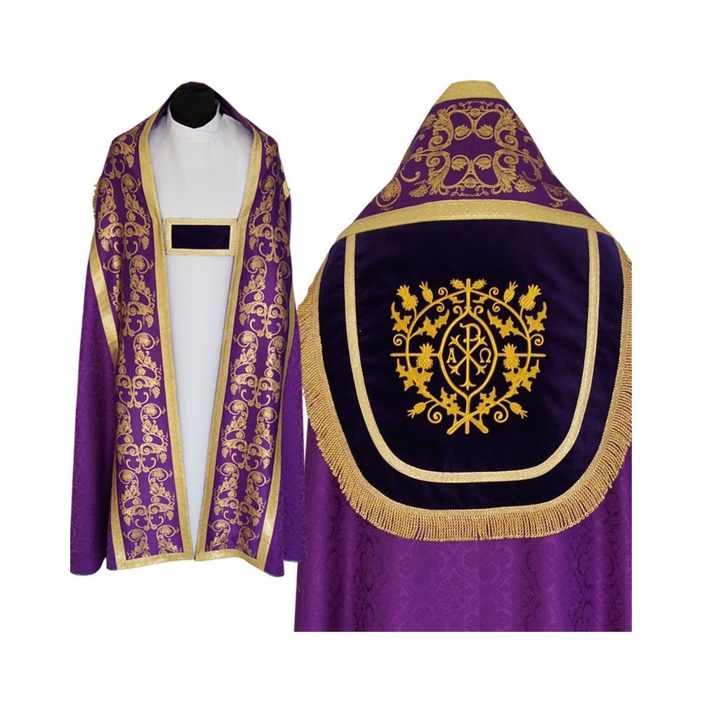 Kapa fioletowa wzór rzymski - tkanina żakard (9) - KAPY LITURGICZNE - Nowość