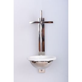 Kropielnica mosiężna, niklowana krzyż - 31 cm - KROPIELNICE