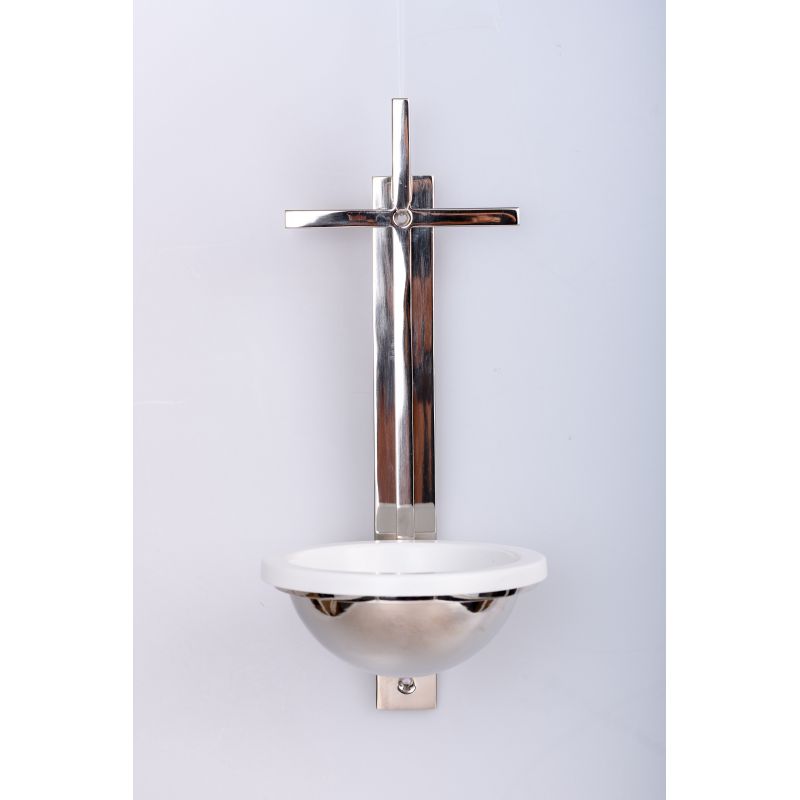 Kropielnica mosiężna, niklowana krzyż - 31 cm - KROPIELNICE - Kropielnica mosiężna, niklowana krzyż - 31 cm