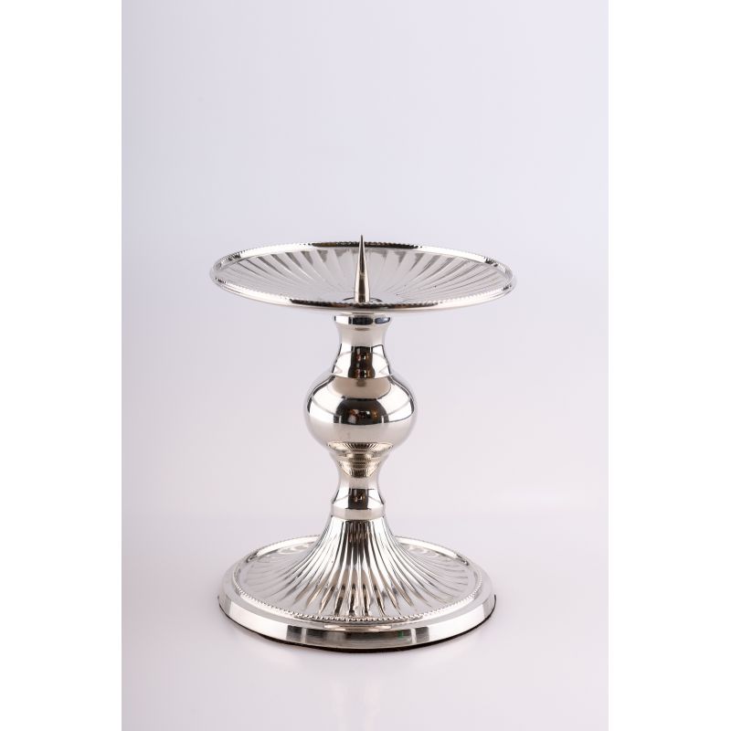 Lichtarz pojedynczy mosiężny, niklowany - 15 cm - ŚWIECZNIKI / LICHTARZE - Lichtarz pojedynczy mosiężny, niklowany - 15 cm