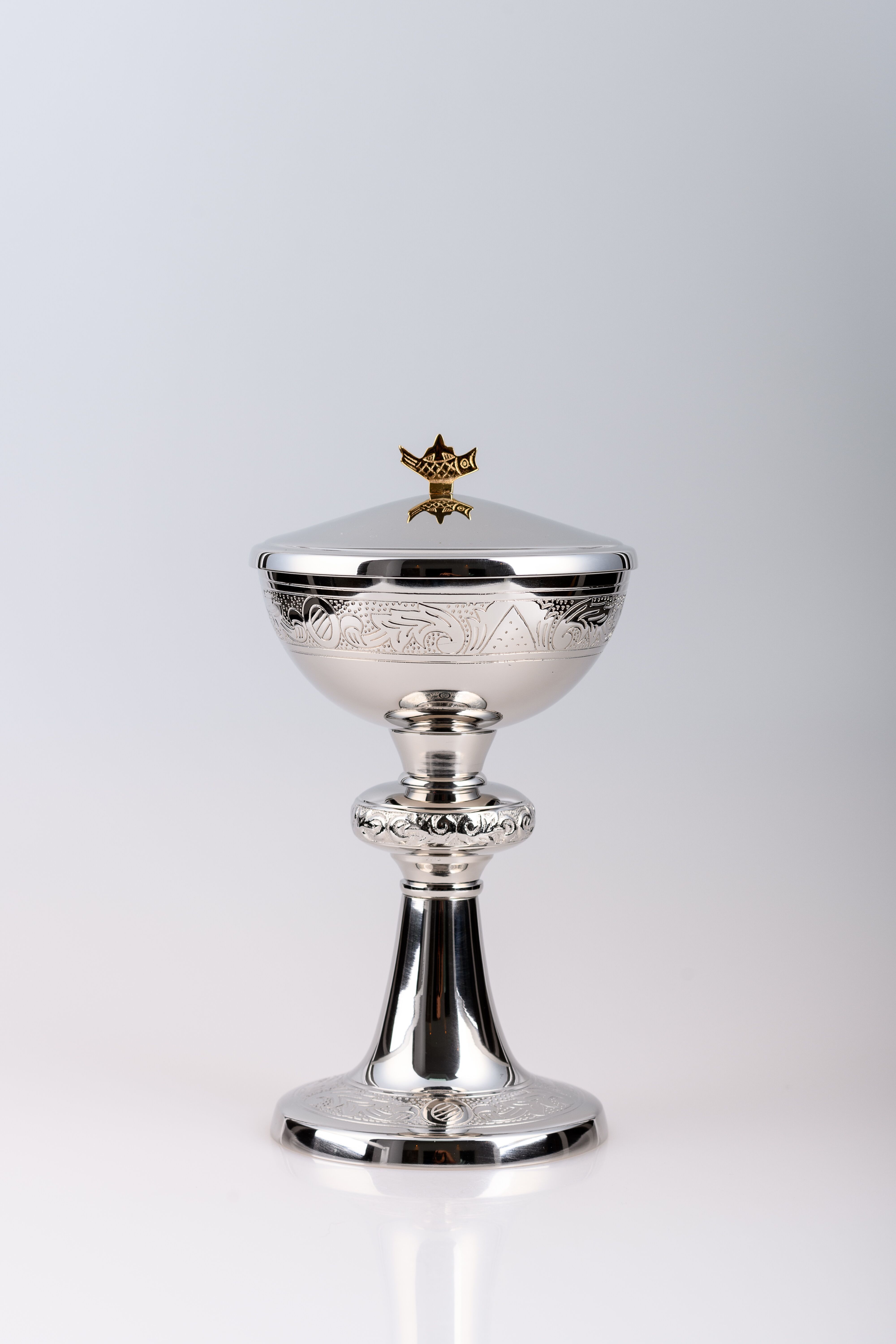 Puszka na komunikanty, mosiężna , niklowany, srebrzona - 23 cm (16) - PUSZKI MSZALNE - Nowość