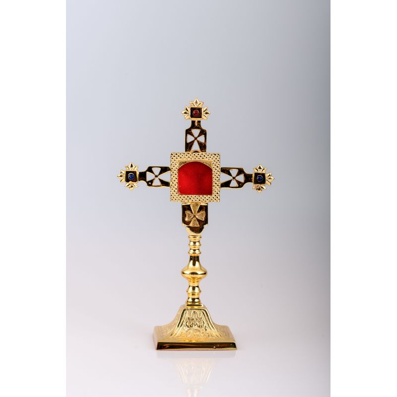 Relikwiarz pozłacany 25 cm + kamienie ozdobne (11) - RELIKWIARZE - Relikwiarz pozłacany + kamienie ozdobne - 25 cm (11)