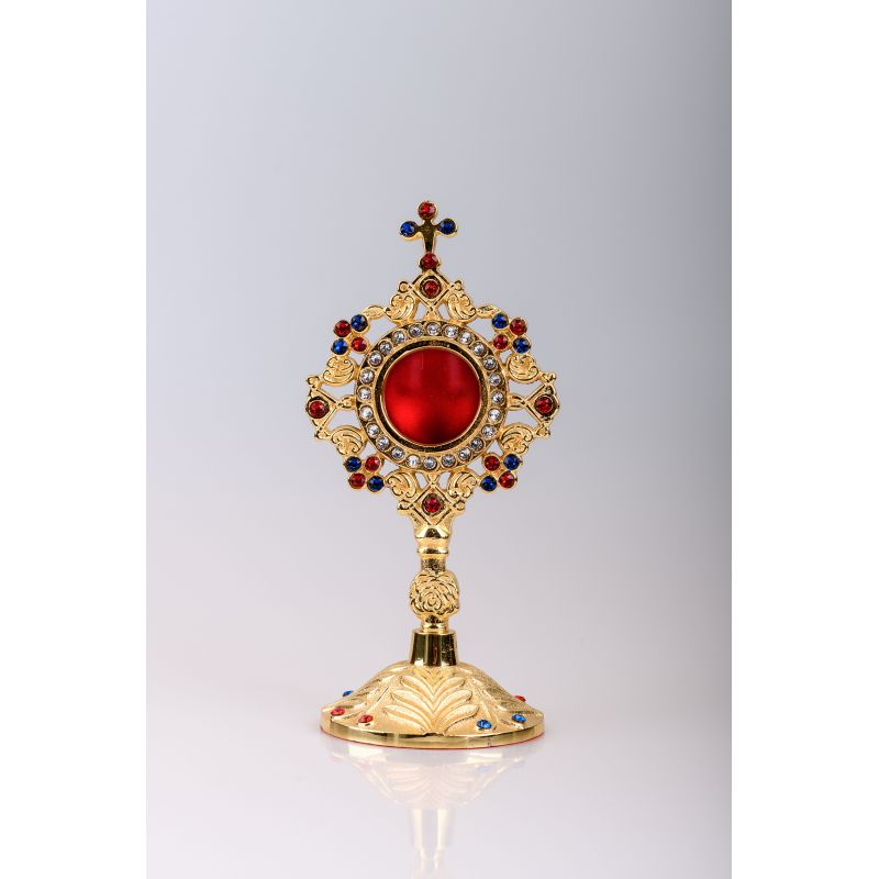 Relikwiarz pozłacany 20 cm - kamienie ozdobne (15) - RELIKWIARZE - Relikwiarz pozłacany 20 cm - kamienie ozdobne (15)