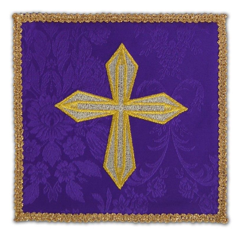 Palka haftowana fioletowa - złoty krzyż (1) - kolor fioletowy - Nowość