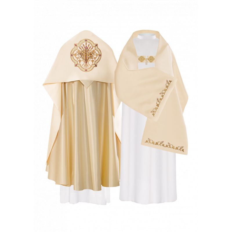 Welon liturgiczny IHS haftowany, ecru satyna (16) - WELONY - Welon liturgiczny IHS haftowany, ecru satyna (16)