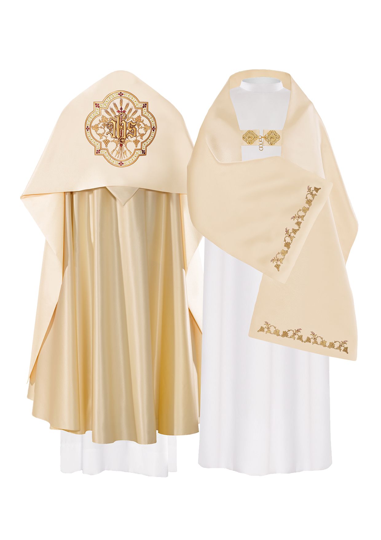 Welon liturgiczny IHS haftowany, ecru satyna (16) - WELONY - Nowość