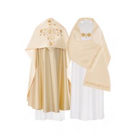 Welon liturgiczny IHS - ecru satyna (33) - WELONY