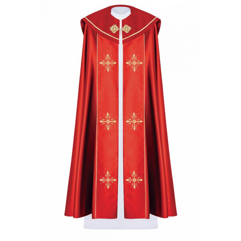 Kapa liturgiczna haftowana Krzyż - czerwona (39) - KAPY LITURGICZNE - Kapa liturgiczna haftowana Krzyż - czerwona (39)
